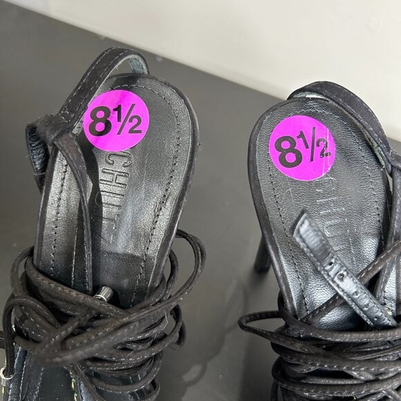 Schutz Vikki Rainbow Crystal Sandal Nubuck Leather Straps Black Size 8.5 - Picture 12 of 14